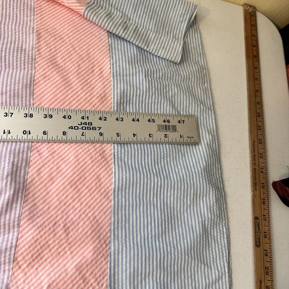 Go Softly Womens Striped MuMu Housedress Small Maxi Short Sleeve Green Pink Zip - Picture 8 of 8